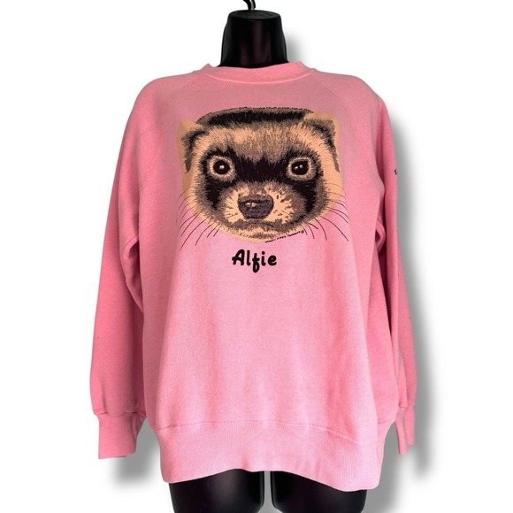 Vintage Ferret Alfie Pink Crewneck  Womens Large Y2k 90s Graphic Animal - Picture 1 of 8